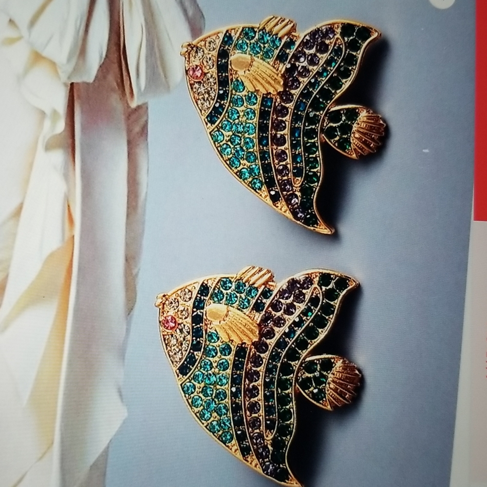 Crystal Metal Fish Drop Earrings